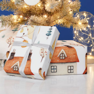 Regalo Casas acuarelas rusticas y papel de envolver árbol