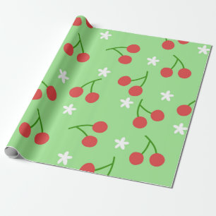 Regalo Cerezas y papel de envolvimiento de flores blancas