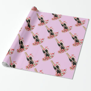 Regalo Champán y Rosas Papel de envolvimiento rosado