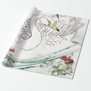 Regalo CISNE CON el papel de embalaje de las FLORES