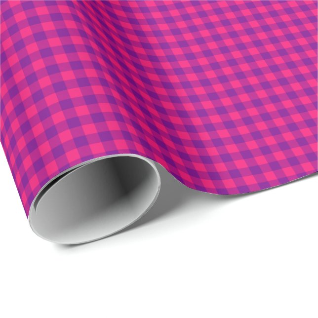 Regalo CKC-Gingham 02 Papel de envolvimiento rosado-púrpu (Esquina del rollo)