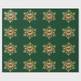 Regalo Copos de nieve de oro sobre papel verde