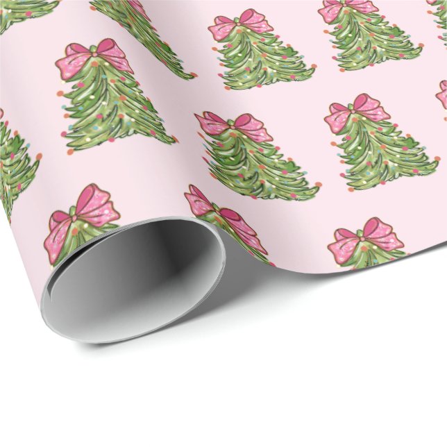 Regalo Coqueta rosa Bow Papel de envolvimiento de árbol d (Esquina del rollo)