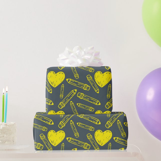 Regalo Corazón y lápiz: Papel de envolvimiento sin foco (Regalos de fiesta)
