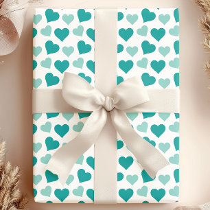 Regalo Corazones azul verdoso encantadores en papel de re
