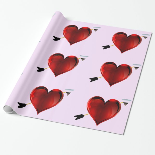 Regalo Corazones con flechas cromadas Papel de envolvimie (Desenrollado)