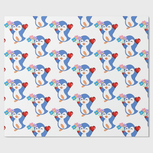 Regalo Corazones de pingüino de papel envuelto de el día  (Superficie plana)