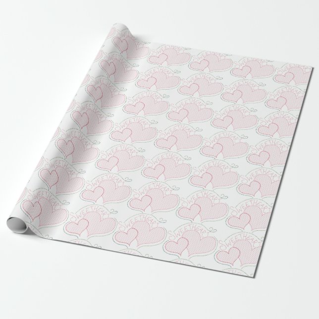 Regalo Corazones de punto cruzado Papel de ajuste (Desenrollado)