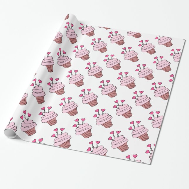 Regalo Cupcakes de corazón blanco y rosado lindo Papel de (Desenrollado)