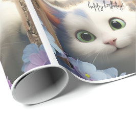 Regalo Curioso papel de envolvimiento de gato blanco