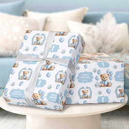 Regalo Cute Bear Azul Primer Nacimiento Papel de envolvim