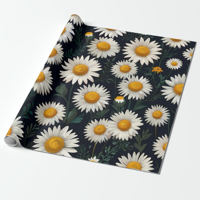 Regalo Cute Daisy Pattern Papel de ajuste azul (Desenrollado)