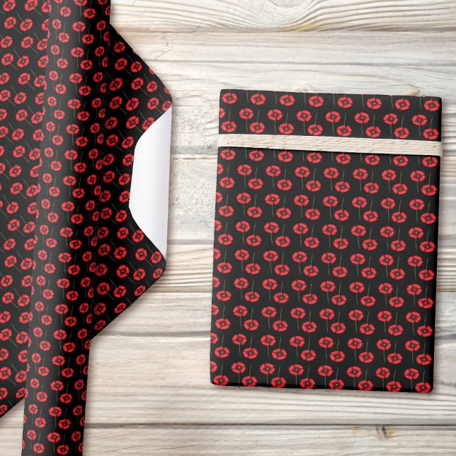 Regalo Cute Flores de amapola rojo y negro Papel de envol (Cute poppies on this wrapping paper just for you)