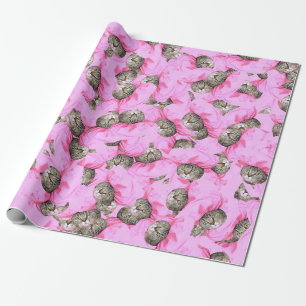 Regalo Cute gato en papel de envolvimiento de patrón de t