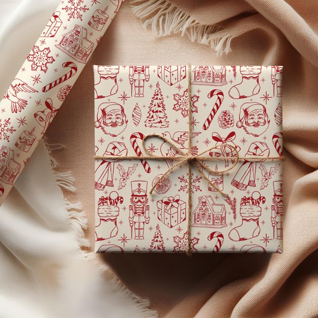 Regalo Cute Navidades de Doodle Rojo envuelto papel (Subido por el creador)