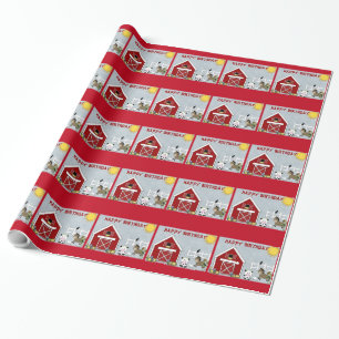 Regalo Cute Red Barn Farm Animals Papel de envolvimiento