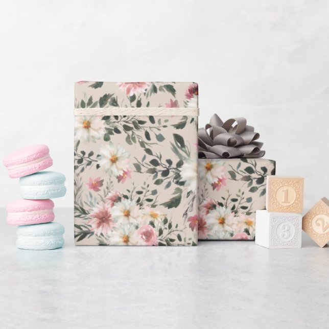 Regalo Daisy blanco con papel de envolvimiento de impresi (Baby Shower)