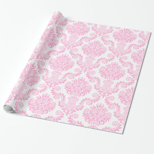 Regalo Damasco blanco y rosa Papel de envolver