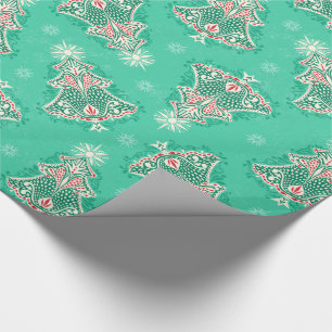 Regalo Damasco de árbol de Navidad sobre papel de envolvi