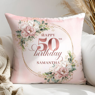 Regalo de Almohada de Cumpleaños 50 Chic Blush Ros