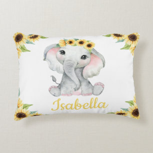 Regalo de almohada de girasol de elefante con nomb