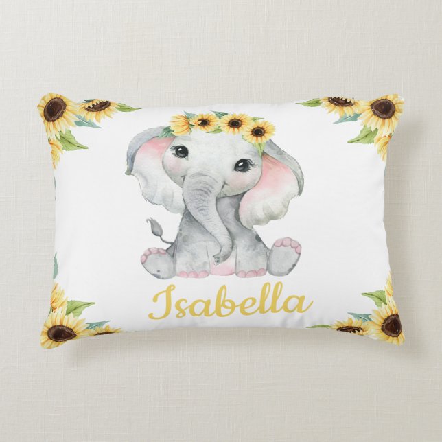 Regalo de almohada de girasol de elefante con nomb (Anverso)