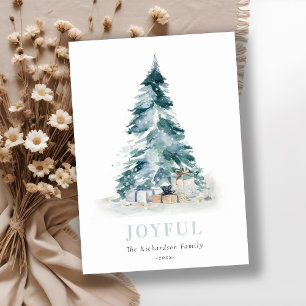 Regalo de árbol de Navidad de pino acuarela alegre
