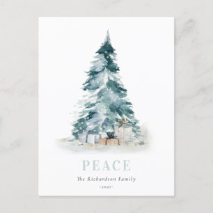 Regalo de árbol de Navidad de pino acuarela nieve 