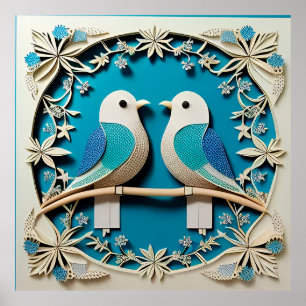 🌸 Regalo de Arte Floral de Dos Pájaros para Pared