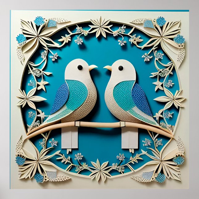 🌸 Regalo de Arte Floral de Dos Pájaros para Pared (Frente)