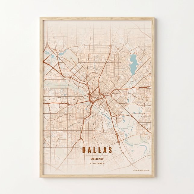 Regalo de Arte para Pared Póster Mapa de Dallas Te (Subido por el creador)