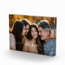 Regalo de bloque acrílico con foto y texto de mamá