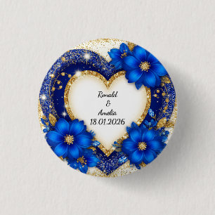 Regalo de botón de marco de corazón de oro azul co