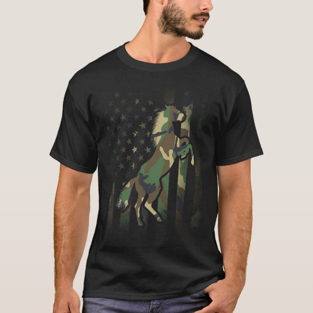 Regalo de caballos Camo Bandera Americana Camiseta (Anverso)