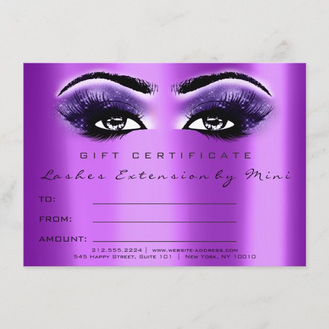 Regalo de certificado de maquillaje de violeta púr (Anverso)