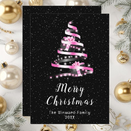 Regalo de cinta rosada y negra navidad feliz