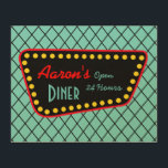 Regalo de cocina con decoración de estilo Art Deco<br><div class="desc">El argyle turquesa da un estilo retro a este cartel de Diner. Personaliza este signo de Diner cambiando el nombre. El diseño es de arte original.</div>