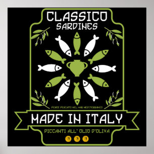 Regalo de cocina impresa de arte sardino italiano