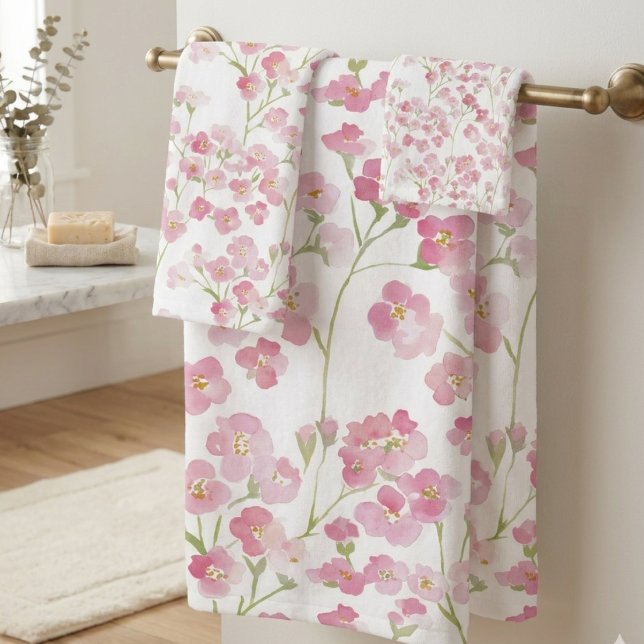 Regalo de cumpleaños botánico Mamá Wildflower (Cozy pink wildflower towel set for mom, a lovely birthday gift idea for her)