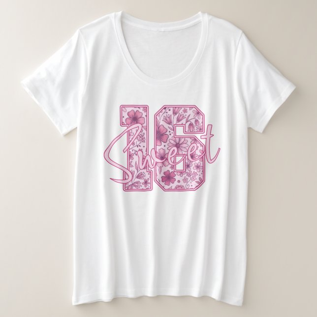 Regalo de cumpleaños número 16 elegante con flores (Anverso del diseño)