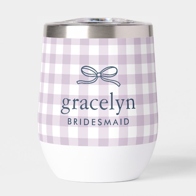 Regalo de dama de honor con lazo de gingham morado (Frente)