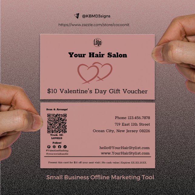 Regalo de El día de San Valentín de estilo $10 Tar (Modern Hair Stylist Valentine's Day Gift Voucher Card, Small Business Marketing Tool)