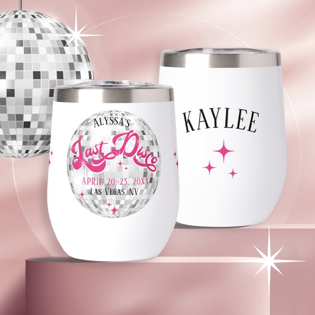 Regalo de Favor de la última disco de soltera de l (Bride's Last Disco personalized bridesmaid guest name wine coffee tumbler bachelorette party gift)