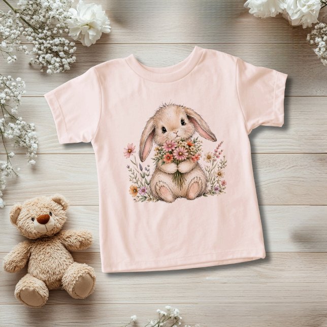 Regalo de flores de conejito bebé caprichoso para  (Cute adorable whimsical baby bunny with watercolor florals toddler girls t-shirt. Baby sizes also)