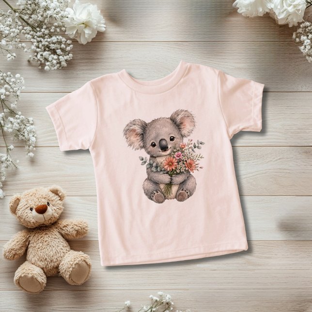 Regalo de flores silvestres para bebé niña y koala (Baby Koala Bear with Wildflowers Toddler Baby T-shirt. Also available as baby body suit)