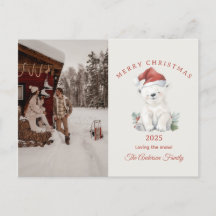 Regalo de foto de Navidad con oso polar en acuarel