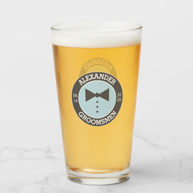 Regalo de Groomsmen | Nombre Bow Tie Boda Beer Gla (Anverso (lleno))