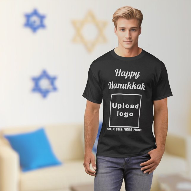 Regalo de Hanukkah de negocios en camiseta negra (Hanukkah greeting, business name and logo on black t-shirt)