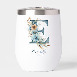 Regalo de inicial E monograma azul floral acuarela