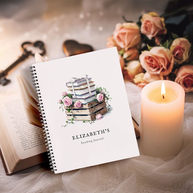 Regalo de libros Rosas rusos libro de cumpleaños m (book lover gift reading club notebook bookish books stack watercolor roses mother bridal birthday)